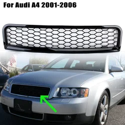 Honeycomb Front Bumper Grill for Audi A4 B6 2001 -2006 Mesh Bumper Grille Black ABS Upper Grille Fit Replace 8E0853651F Parts