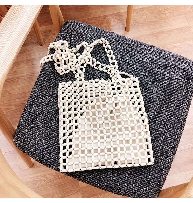 

Handwoven Wooden Beaded Crossbody oulder Bag Unique Design INS Sle Large Capaci Soft Handle Casual Pure Color Leather