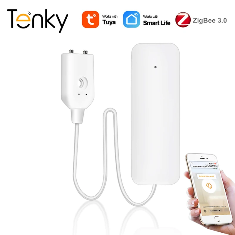 Tenky Tuya Zigbee Water Leakage Alarm Water Leak Sensor Detector Flood Alert Overflow Security Alarm Work with Zigbee Gateway