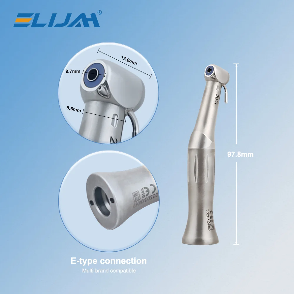ELIJAH Optic Fiber Push Button 1:5/1:1 Dental-Winkelstück mit Glasfaser, Drehzahlerhöhendes Handstück, Roter Ring, Quattro Spray