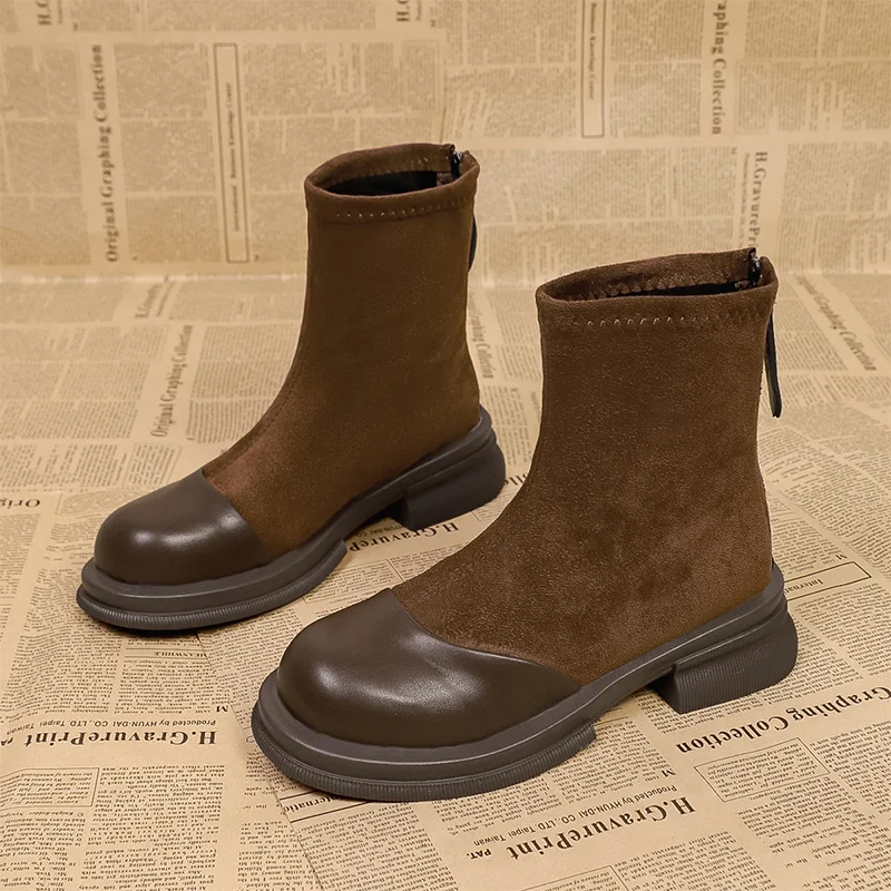 

Ботильоны для женщин. Обувь на каблуке. Замшевые модные повседневные модельные зимние ботинки. 2025 г. Дизайнерские ретро новые удобные короткие Mujer De Botas.