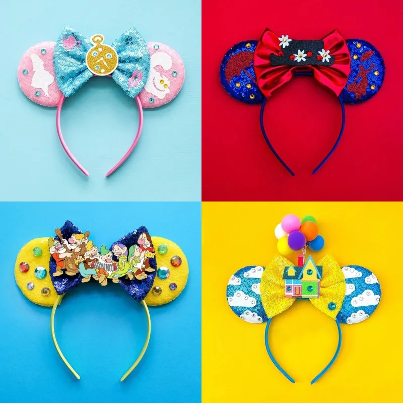 Disney Lilo & Stitch Ear Headbands for Girl Festival Headwear Women Anime Hairband Kids Leaves Sequins Bow Hair Accessories Gift