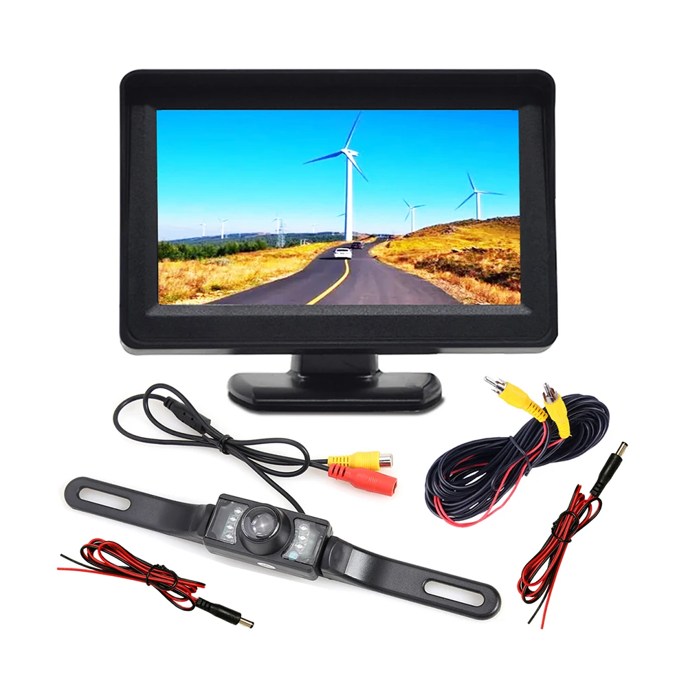 4,3 Zoll Rückansicht-Display-Monitor, sicheres Parken, Rückfahr-TFT-LCD-Farbdisplay, Monitor, schwarz, unterstützt Autokamera