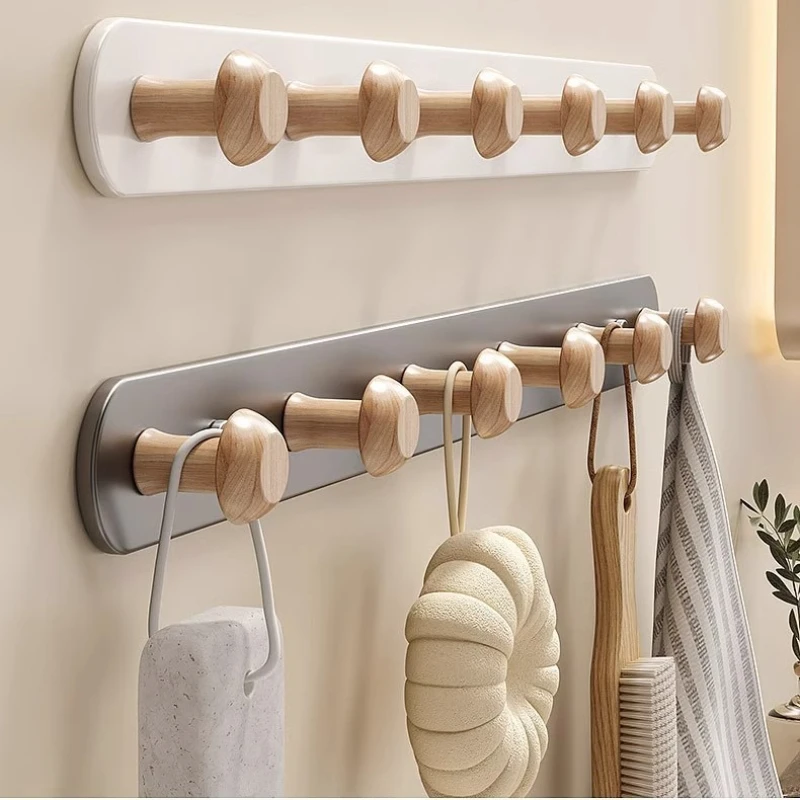 

Natural wood gun gray multifunctional wall storage hook, creative milk white coat hook