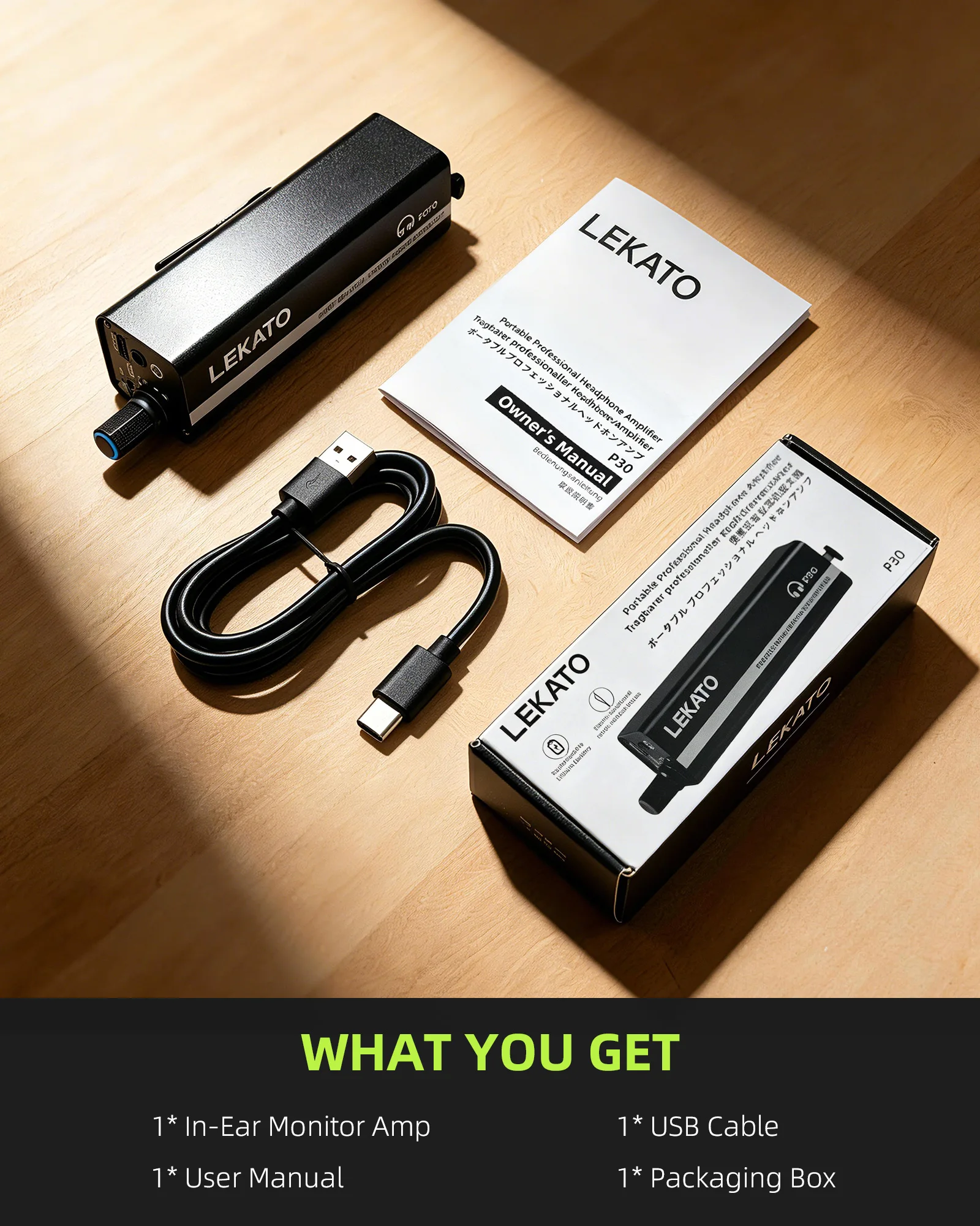 Lekato P30 In-Ear Monitor Amplifier 16-Hour Rechargeable Iem Amp Locking Xlr/trs Input Mono/stereo Switch for Stage & Studio