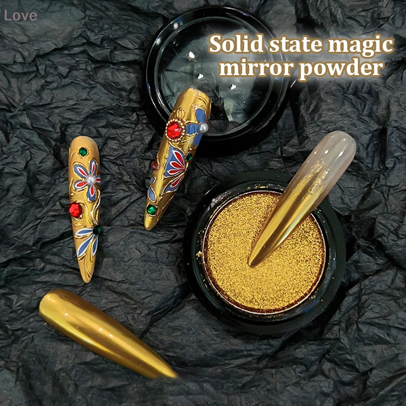 [L&P] مرآة معدنية مسحوق أظافر معدنية بريق الذهب الشمبانيا الفضة هلام البولندية الكروم الغبار مانيكير لتقوم بها بنفسك تقشر الديكور
