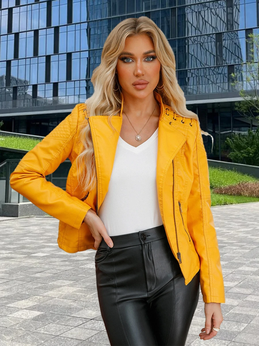 New in Coats Women\'s Leather Jackets Pu Faux Long Sleeve Zipper Slim Motorcycle Biker Leather Loose Female Outwear Top Plus Size