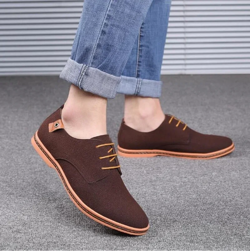 

Весенняя замшевая мужская обувь 2025 года, повседневная обувь-оксфорды, классические кроссовки, удобная обувь, модельные туфли, большие размеры на плоской подошве