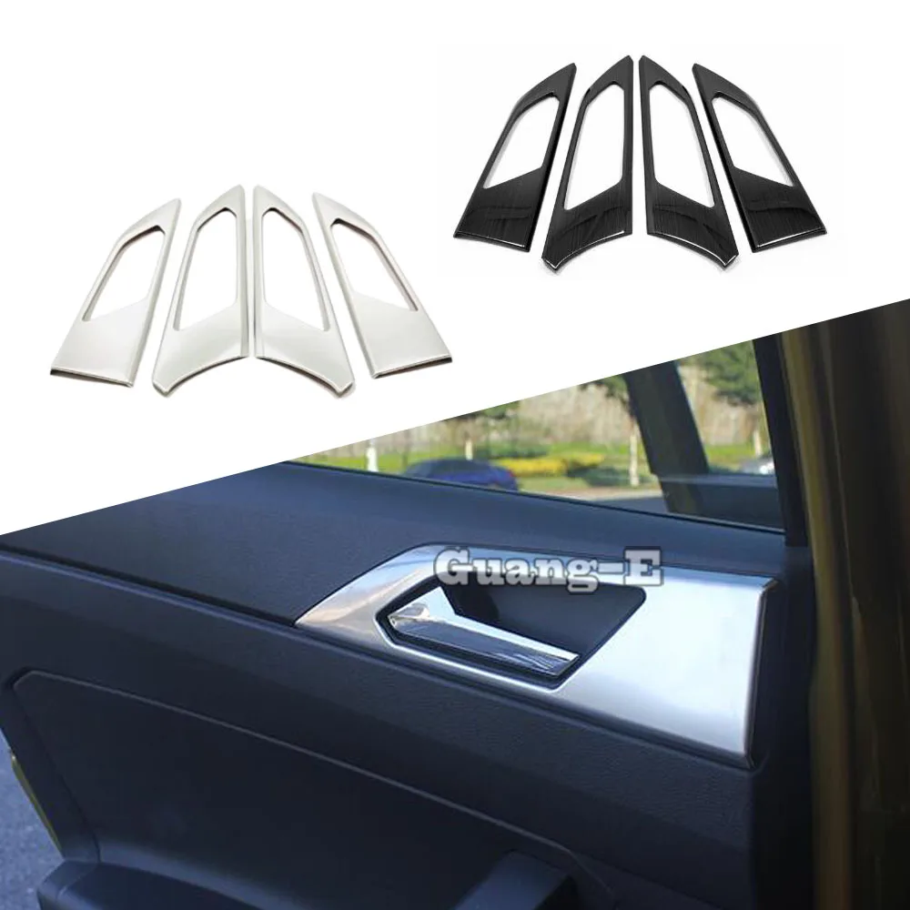 Car Stick Trim Stainless Steel Door Inner Handle Bowl Frame Lamp 4PCs For Volkswagen VW Polo Hatchback 2019 2020 2021 2022 2023