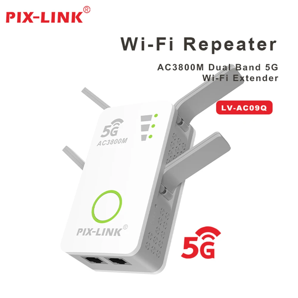 

PIX-LINK AC3800M Wireless Repeater WiFi Router Extender 4 Antennas Wall-Through Strong WiFi 5g Booster Wi-Fi Range Extende AC09Q