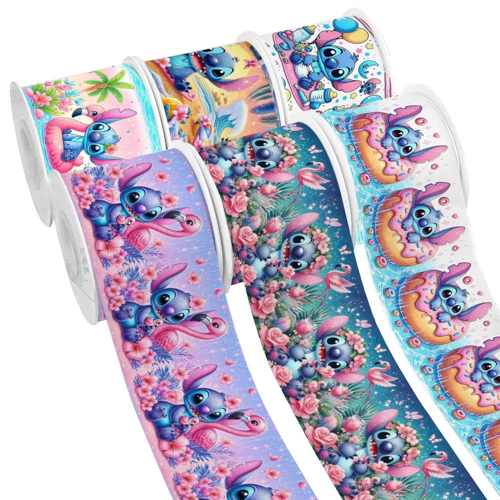 50 Yards Disney Cartoon Stitch & Lilo Pattern Design Printed Grosgrain Satin Ribbon for Gift Wrapping Hair Bow