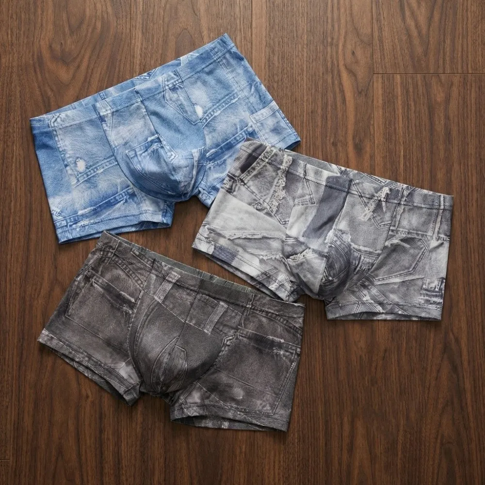 

Underpants Denim Pattern Men's Flat Panties Mesh Thin Low Waist Seamless Panties Boxer Underwear for Men Four Seasons