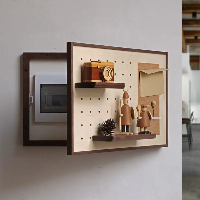 Panel de madera rústica abatible para ocultar el panel de interruptores de la caja eléctrica con estante de almacenamiento, panel decorativo de madera rústica, gabinetes de pared sencillos para bricolaje
