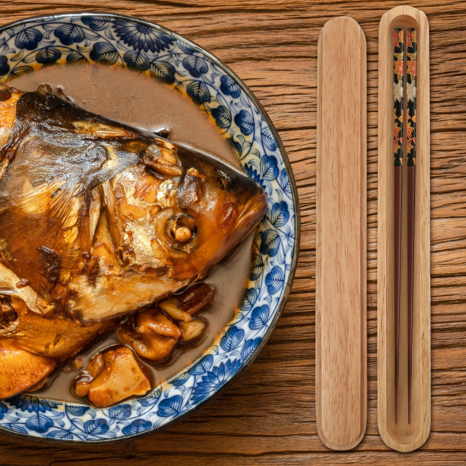 

1Pcs Portable Wood Chopsticks Box Natural Material Reusable Classic Chopstick Container Outdoor Tableware Holder Case