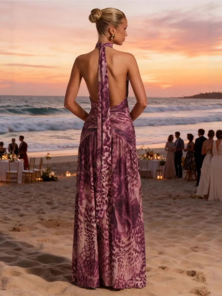 Summer Cover Ups Women Swimsuit Spaghetti Strap Robes Bathing Suit 2026 New Purple Color Beach Holiday Maxi Dresses Cover-Up