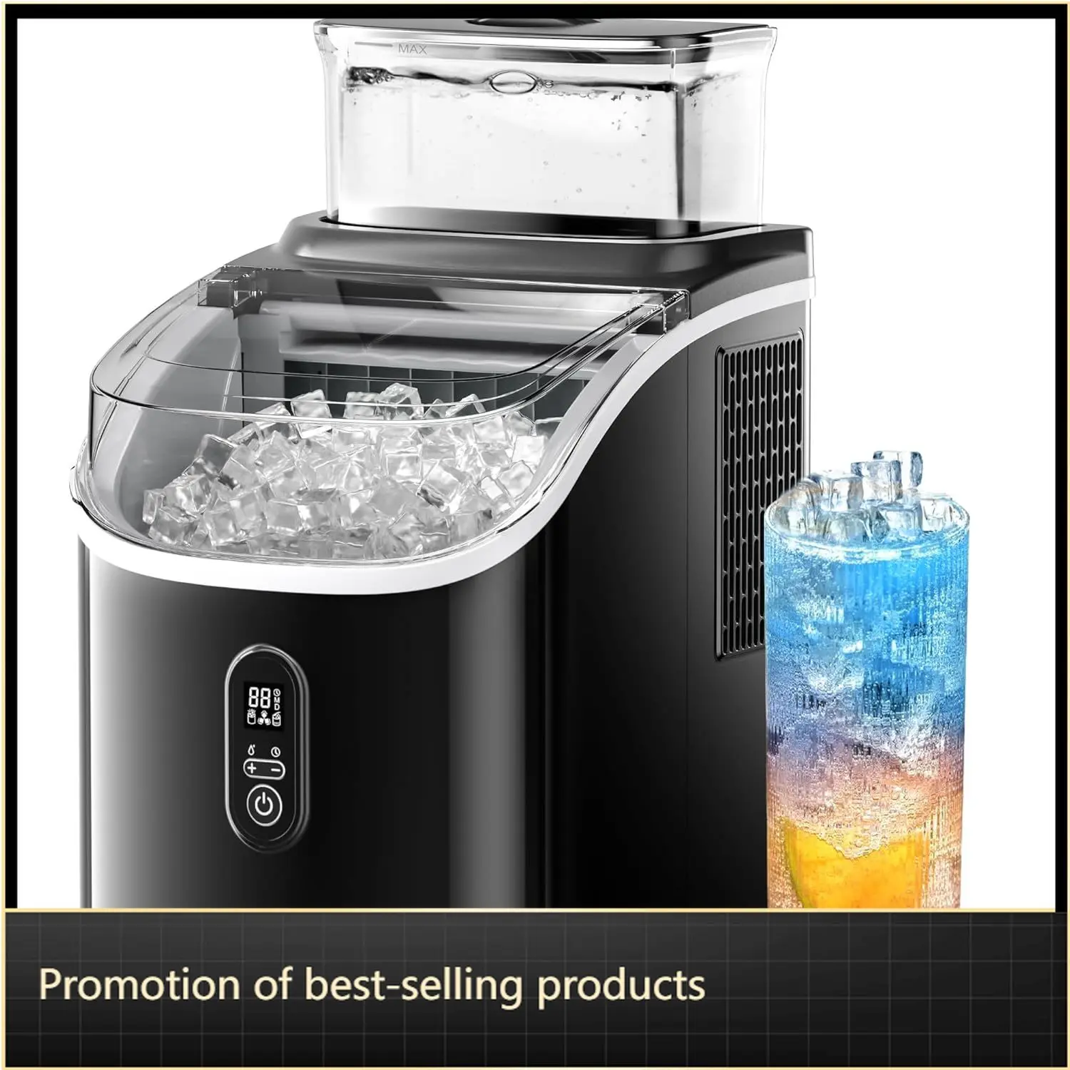 

Настольная машина для производства льда с внешним резервуаром для воды, двойная подача воды, 34 фунта в день, 16 кубиков за 7 минут, автоматическая очистка, совок для льда