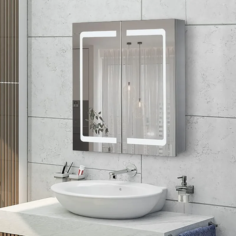 

24" X 28" LED Lighted Mirror Cabinet for Bathroom, Stainless Steel Wall Mounted Medicine Cabinet with Dual Touch Switch