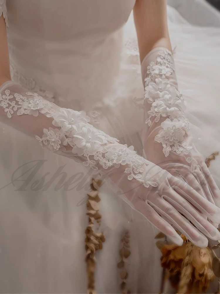Neue Ankunft Design Hochzeit Handschuhe Blume Applique Ellenbogen Länge Volle Finger Frauen Prom Party Abend Handschuh Braut Braut Zubehör