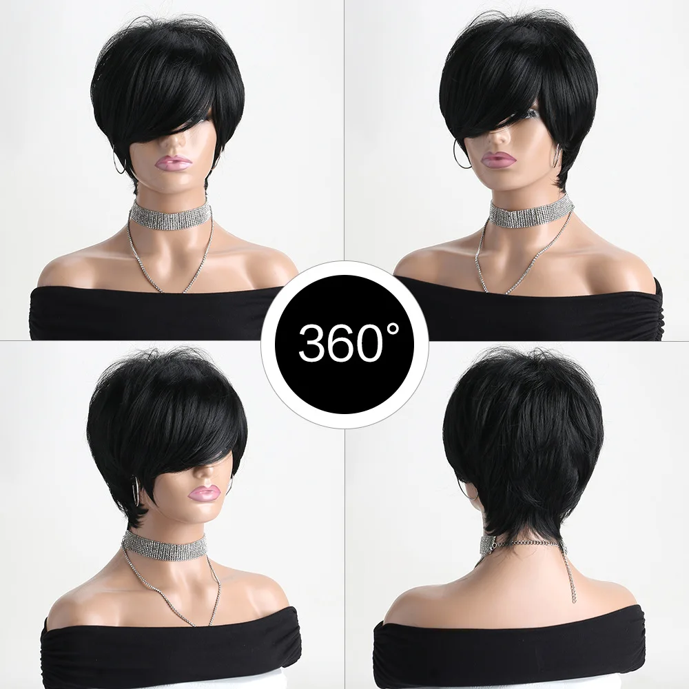 10 بوصة قصيرة مجعد شعر مستعار اصطناعي أسود مع الانفجارات للنساء رقيق مقاومة للحرارة الاستخدام اليومي الباروكات