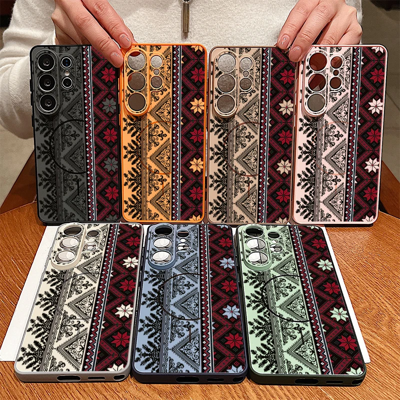 Magnetic Phone Case For Samsung Galaxy S25 S26 Ultra S24 S23 FE A17 A56 A37 A16 A35 A55 A15 A36 5G Vintage Pattern Hard Cover