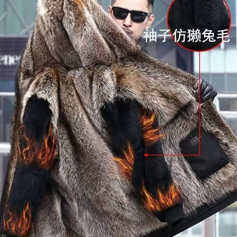 Winter Fur Combination Overcoming Men Short Jacket Coat Detachable Inner Liner Imitation Fur OverCoat Men\'s Windbreaker 2025 Ne