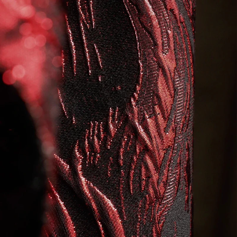 Dark Flash Textured 3D Embossed Jacquard Fabric Red Flame Coat Gothic Bridal Luxury Apparel Design DIY Craft Material - view 6