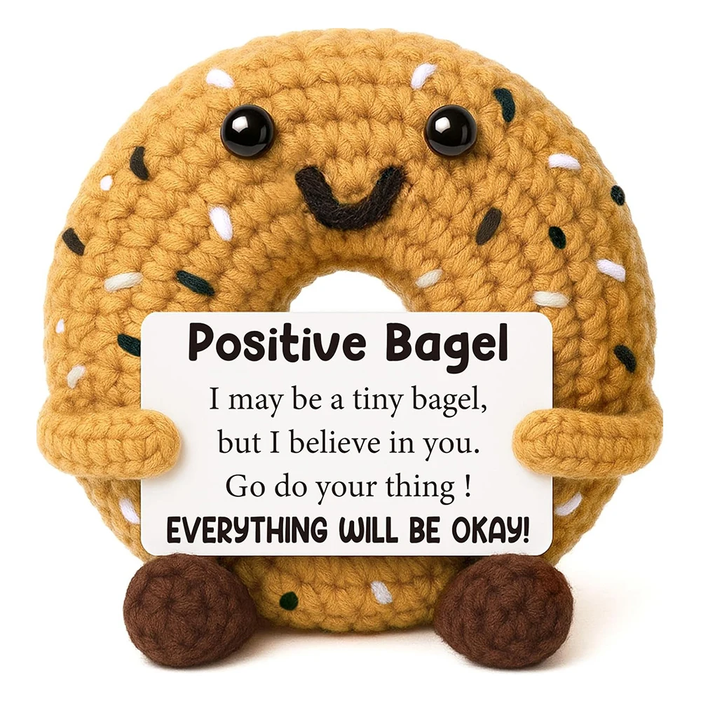 Mini Peluche de Ganchillo con Forma de Bagel de Energía Positiva, Juguete Decorativo para el Apoyo y la Motivación Emocional, Regalo para el Día de San Valentín, Regalo de Cumpleaños para Hombres y Mujeres, Regalo Inspirador y de Ánimo, Peluche de Ganchillo Hecho a Mano con Forma de Bagel Emocional