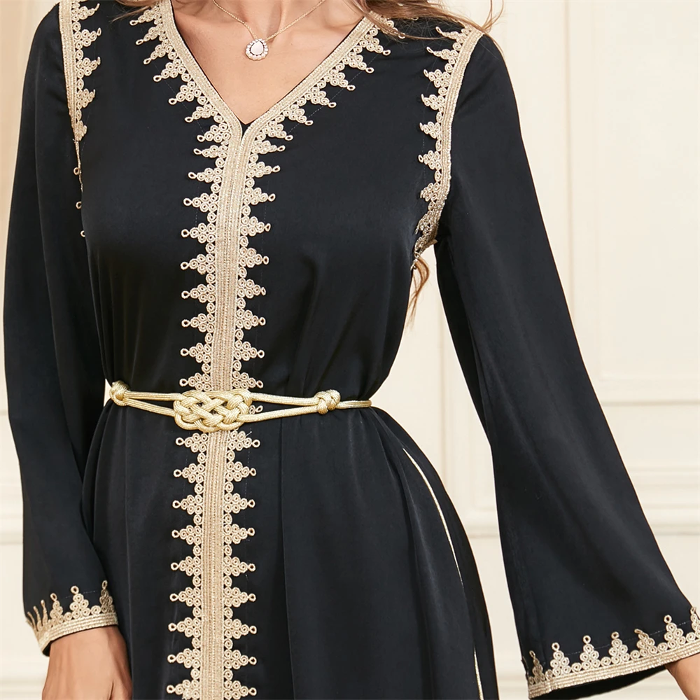 Imagem -05 - Elegante Abaya para Mulheres Muçulmanas Vestido Maxi Split Hem Kaftan do Eid Party Vestido de Dubai Marrocos Jalabiya do Golfo Turquia Outono 2024