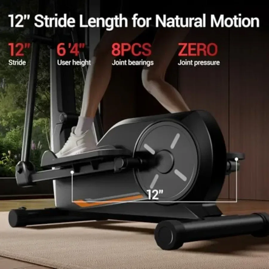 Home Elliptical Machine with Steel Frame, Black Finish, Hyper-quiet Magnetic Drive System for Low-noise Workouts