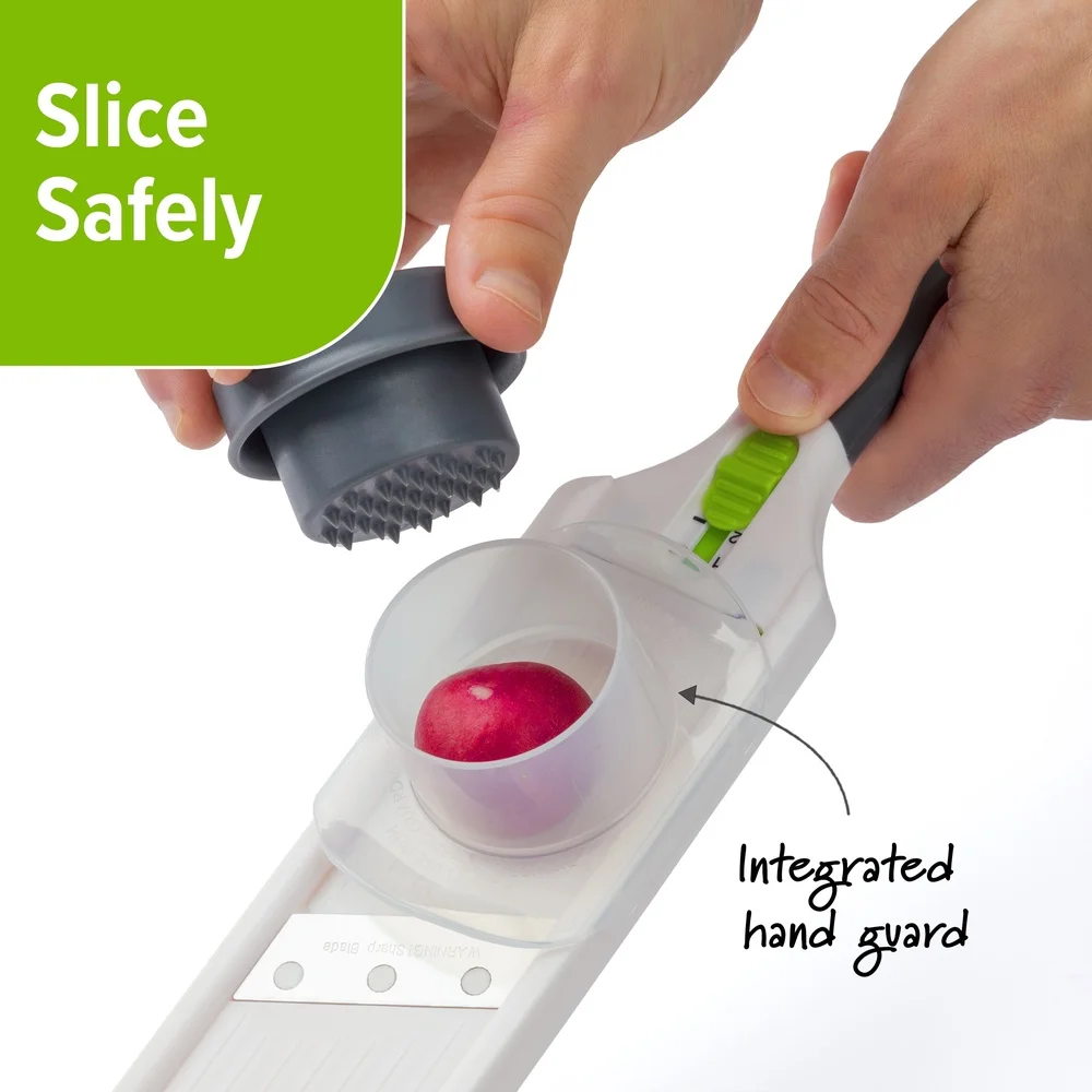 Verstellbarer Mini-Mandolinenschneider mit Edelstahlklinge, Sicherheitsanleitung, ergonomischer Griff, effiziente Zubereitung und Schneiden von Mahlzeiten