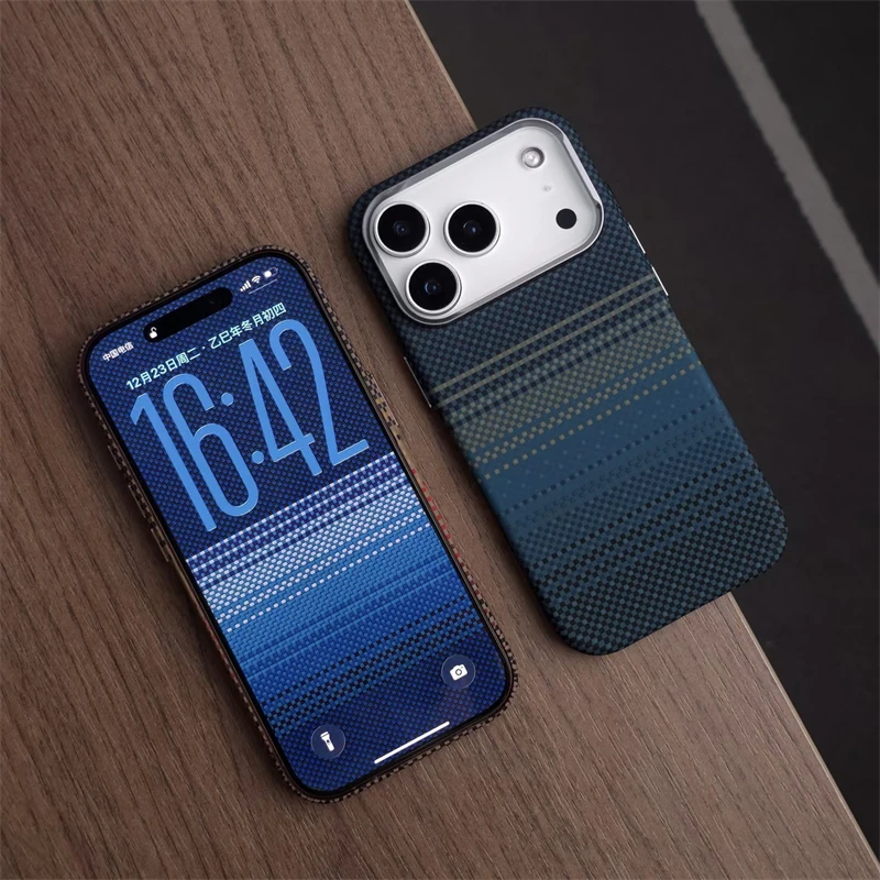 Luxury Carbon Fiber Relief Phone Case For iPhone 17 16 15 14 13 12 Pro Max Magsafe Wireless Charging Alloy Lens Shockproof Cover
