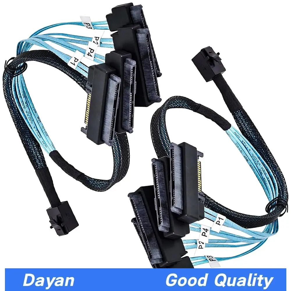 2PCS SFF-8643 to 4X SFF-8482 SAS HD 12Gbps 29+15Pin Power RAID/HBA to 4x SAS HDD/SSD for LSI 9300-8i Broadcom 9400-8i