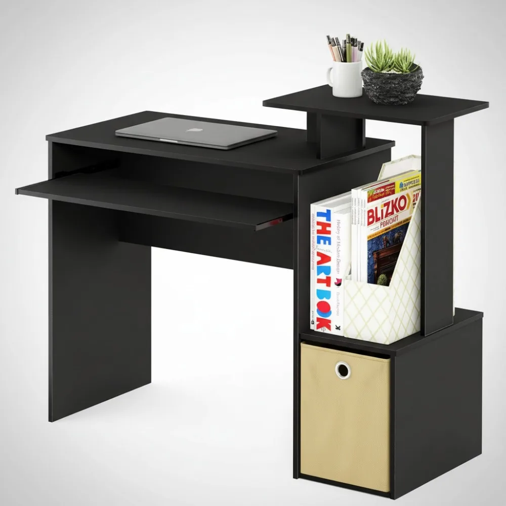 

Multipurpose Home Office Computer Desk with Keyboard Drawer, Black/Brown - Space-Saving for Small Rooms