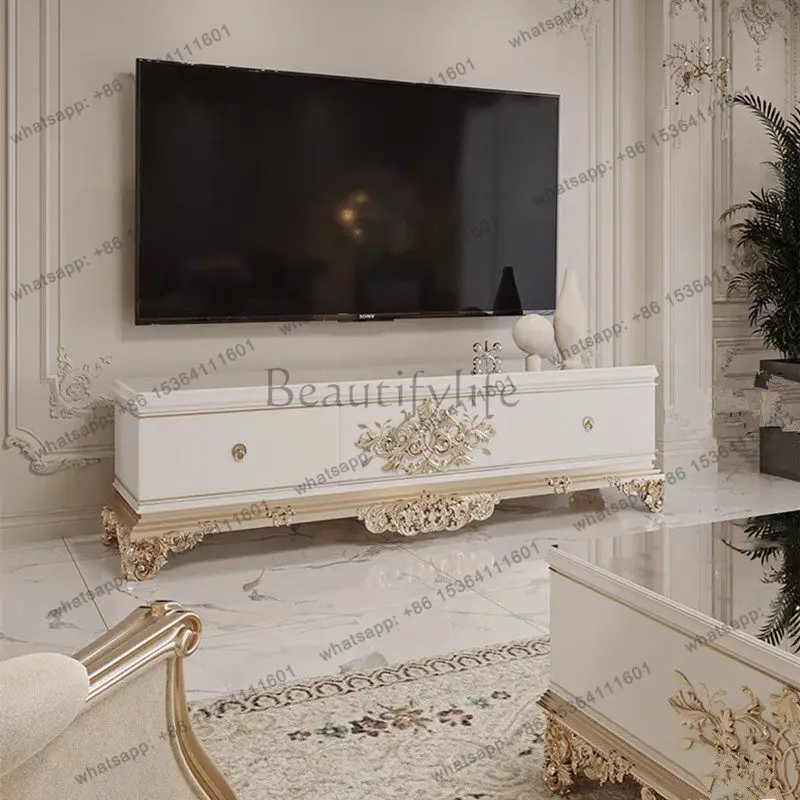 

French light luxury solid wood carving flower TV cabinet living room size apartment high-end villa furniture