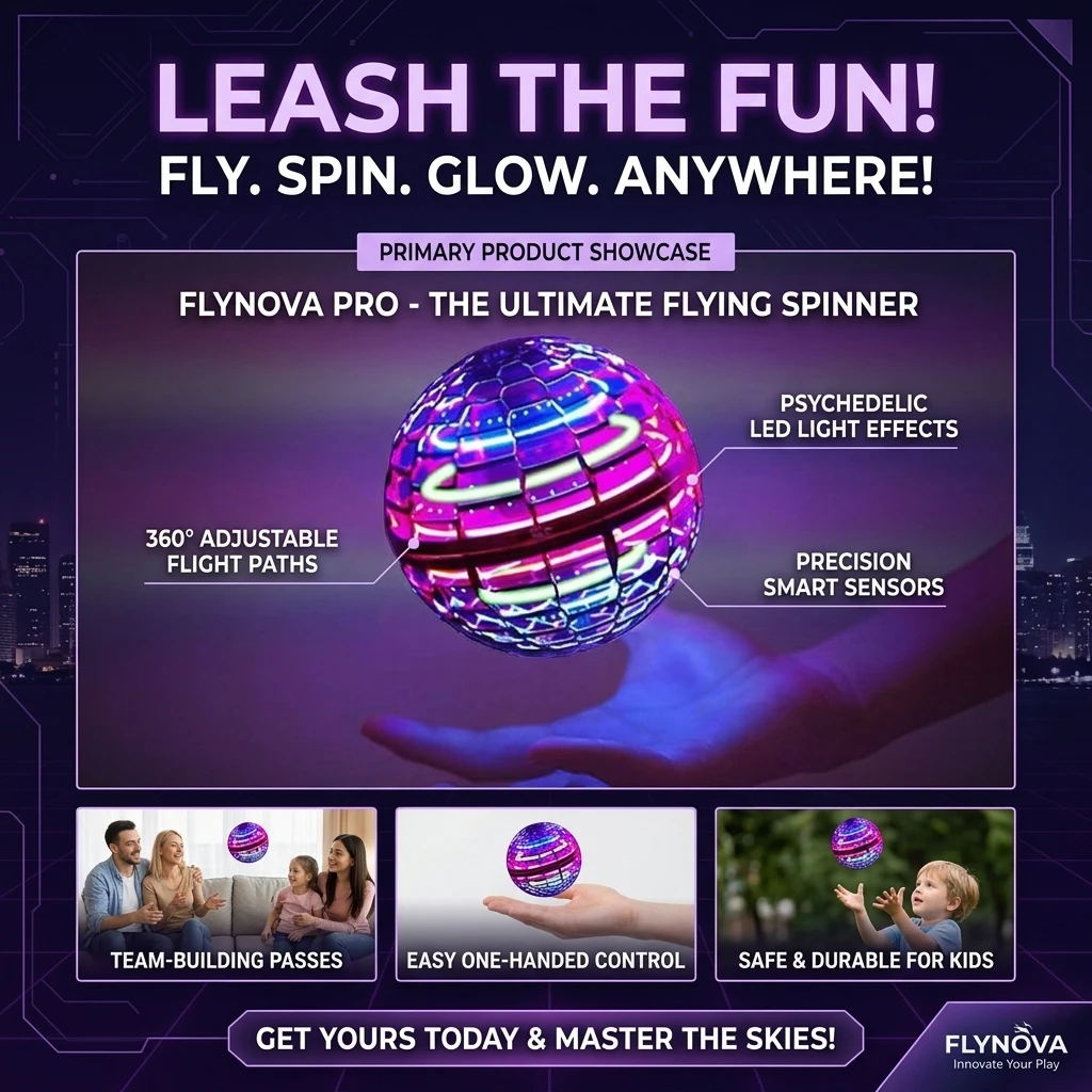 Magic Flying Ball Pro Mini with LED Glow Lights 360° Rotating Remote & Hand Controlled Spinner Luminous Toy for Teens & Adults