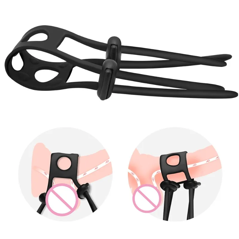 Silikonowy przedłużacz penisa Blokada pierścienia Podwójna klamra Regulacja kutasa Ultra miękka zabawka erotyczna dla mężczyzn Erotyczny nosze penisa