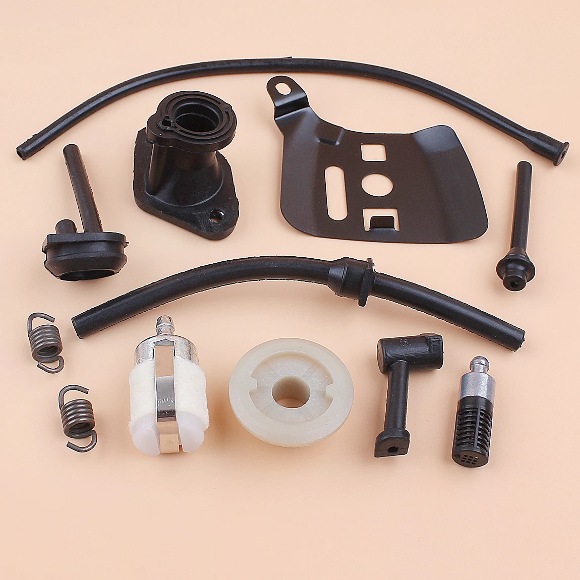 Selang Oli Bahan Bakar Filter Gigi Cacing Kit Pelat Batang Manifold untuk Suku Cadang Gergaji Kecil 2 Tak Gergaji 2500 Cc