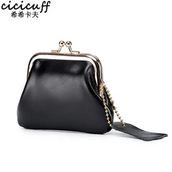 Genuine Leather Coin Purse Women Vintage Handmade Wallet Small Mini Access Card Holder Key Bag Case Metal Clips Change Purses