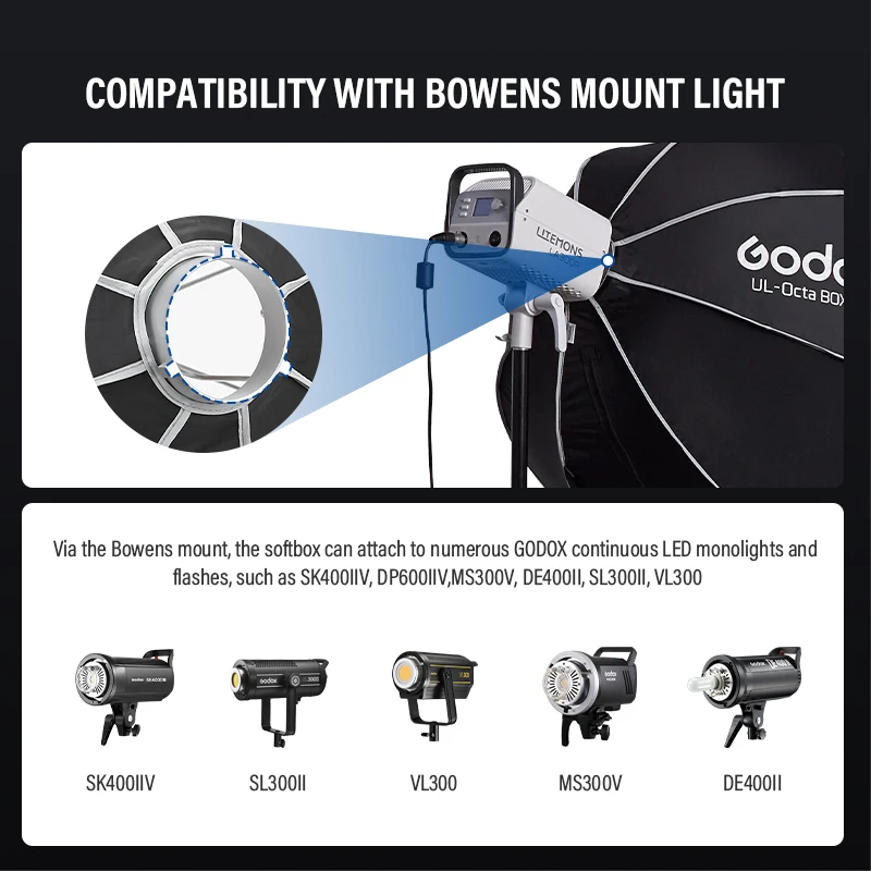 Godox UL-Octa BOX 60cm 90cm 120cm 150cm Octagonal Softbox Bowens Mount Quick Release Foldable with Diffuser Grid view 2
