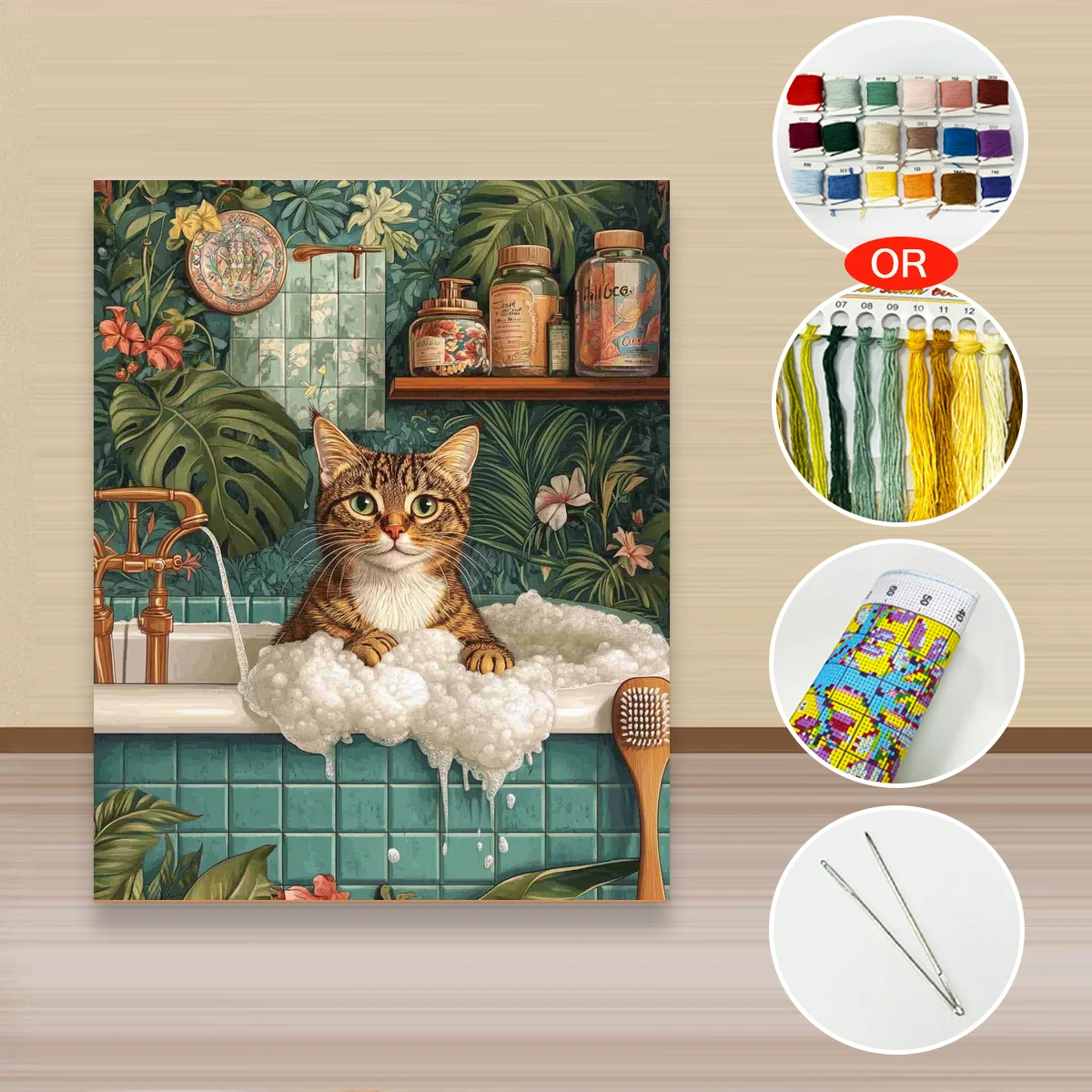 1PC40X50CM/15,7X19,69 in,11CT/14CT kreuzstich kit DIY Valentinstag geschenk stickerei set für festival, katze bad – Detail 3