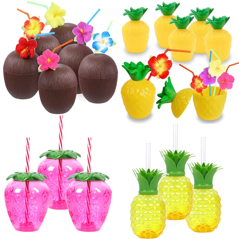 Tropical Pineapple Strawberry Coconut Cup Summer Beach Party Birthday Hawaiian Party Birthday Wedding Decoration Flamingo Party