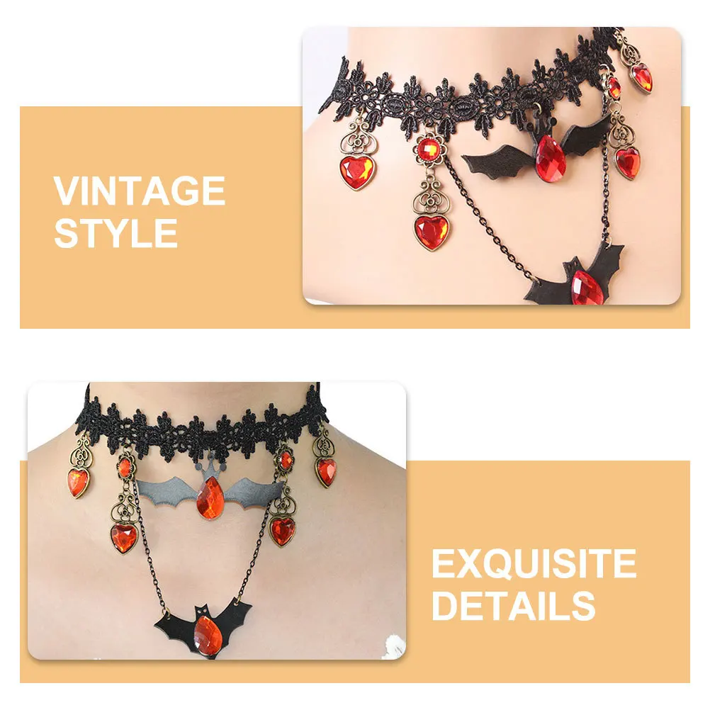 สร้อยคอวินเทจรูปค้างคาว 2 ชิ้น สำหรับผู้หญิง สไตล์โกธิค แวมไพร์ เครื่องประดับฮาโลวีน อุปกรณ์เสริมชุดแฟนซี จี้รูปค้างคาว โลหะผสม โพลีเอสเตอร์