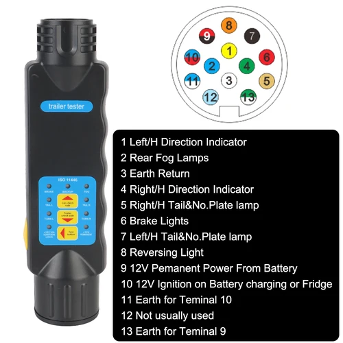Imagen 2 del producto Probador de remolque de coche de 12V, probador de cableado de luz de poste de remolque de 7 pines/13 pines, adaptador de conexión de enchufe de indicador LED para camión, coche y caravana