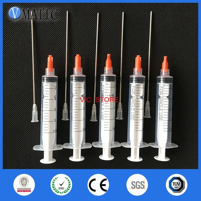 Free Shipping Non Sterilized 5Pcs 10ml/10cc Luer Lock Dispensing Syringes With 10cm 16G Blunt Needle Tip And Red Syringe Stopper