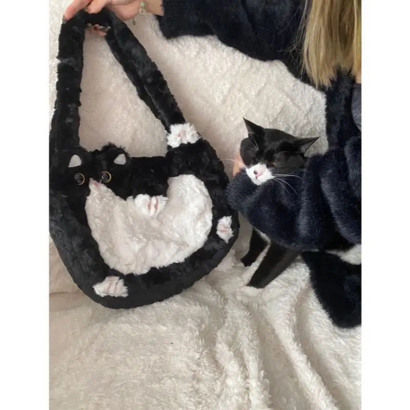 Cute Milk Cat Autumn Winter Original Shoulder Bag Crossbody Underarm Handbag Cute Women Bag Plush Bag Purses Handbags Tote Bag