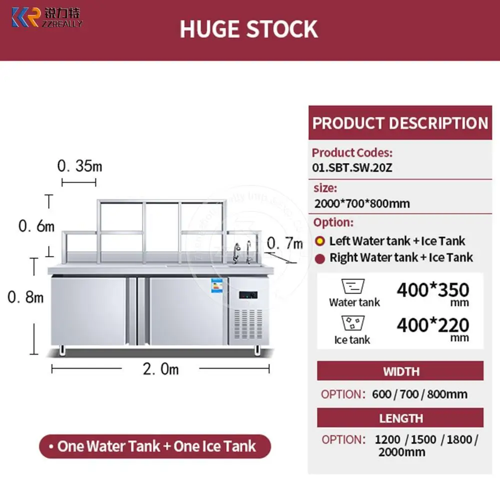 Customized Bubble Milk Tea Equipment Refrigerated Freezer Bar Work Table Bubble Tea Table Counter