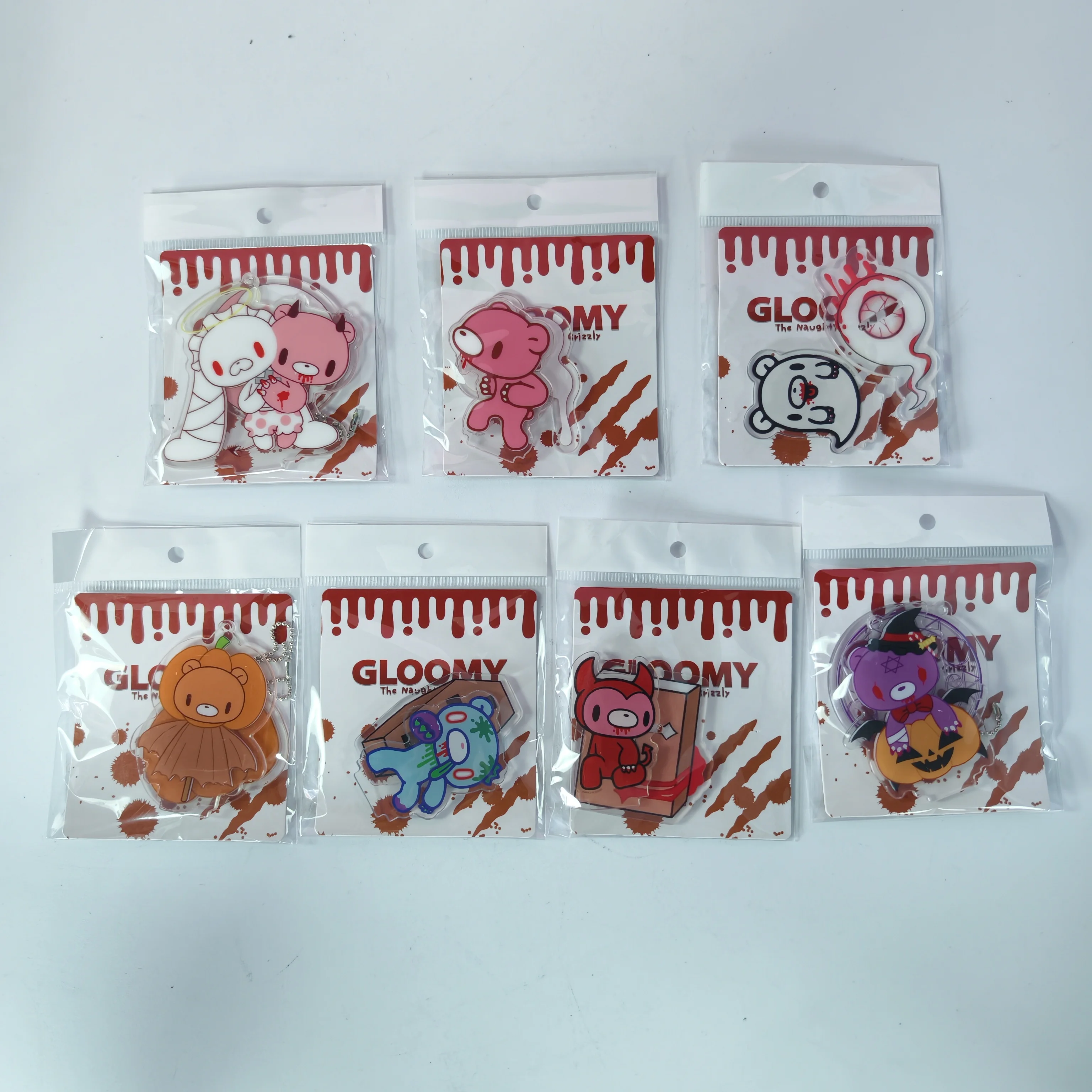 Spooky Cute Acrylic Keychain & Stand Set - Horror Themed Bear Figure for Bag Charm & Desk Decor