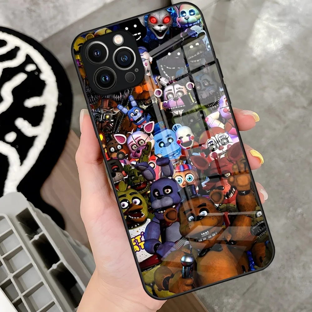 Game F-Five N-Nights at Freddys Phone Case for iPhone 15 14 Pro 13 12 11 Mini XR Max 6 8 7 Plus SE 2022 Glass Design Cove