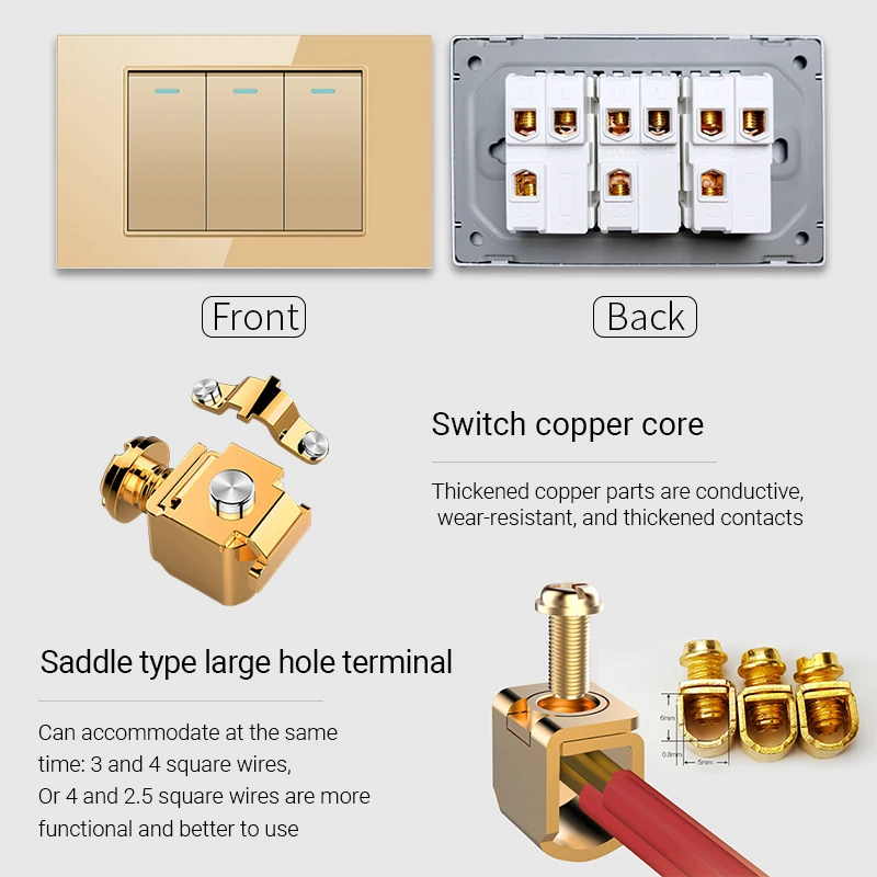 PSSRISE AU EU Brazil Italy US Standard 1/2/3/4/5/6 Gang 2 Way Wall light switch Tempered glass Panel Switch 118*74mm AC110-250V image 6