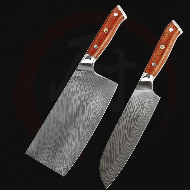 Kitchen Knives Sets 10Cr15MoV Damascus Steel Blade Sharp Chefs Cleaver Sashimi Slicing Sushi Handmade Forged Knife Cooking Tools